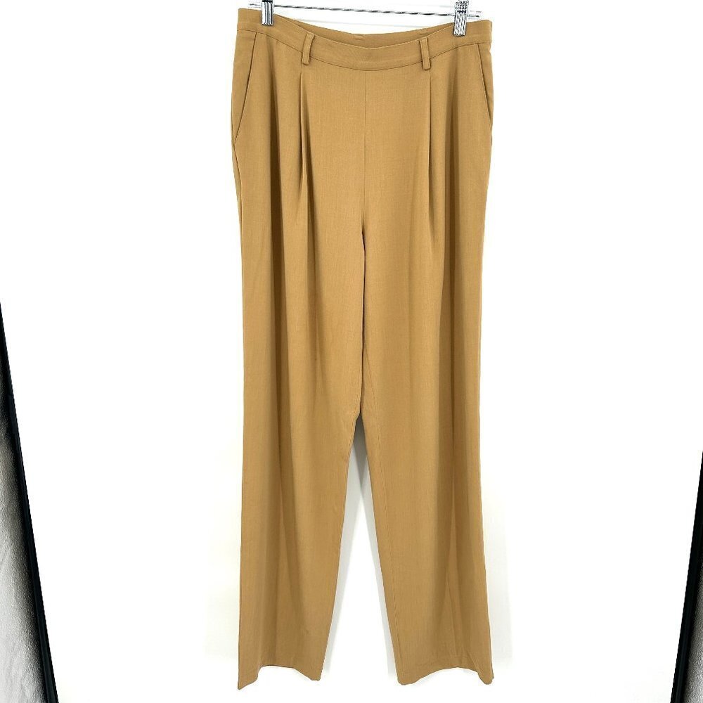WORTH Tan Wool Blend Straight Leg High Rise Pleated Trouser Pants Size 8